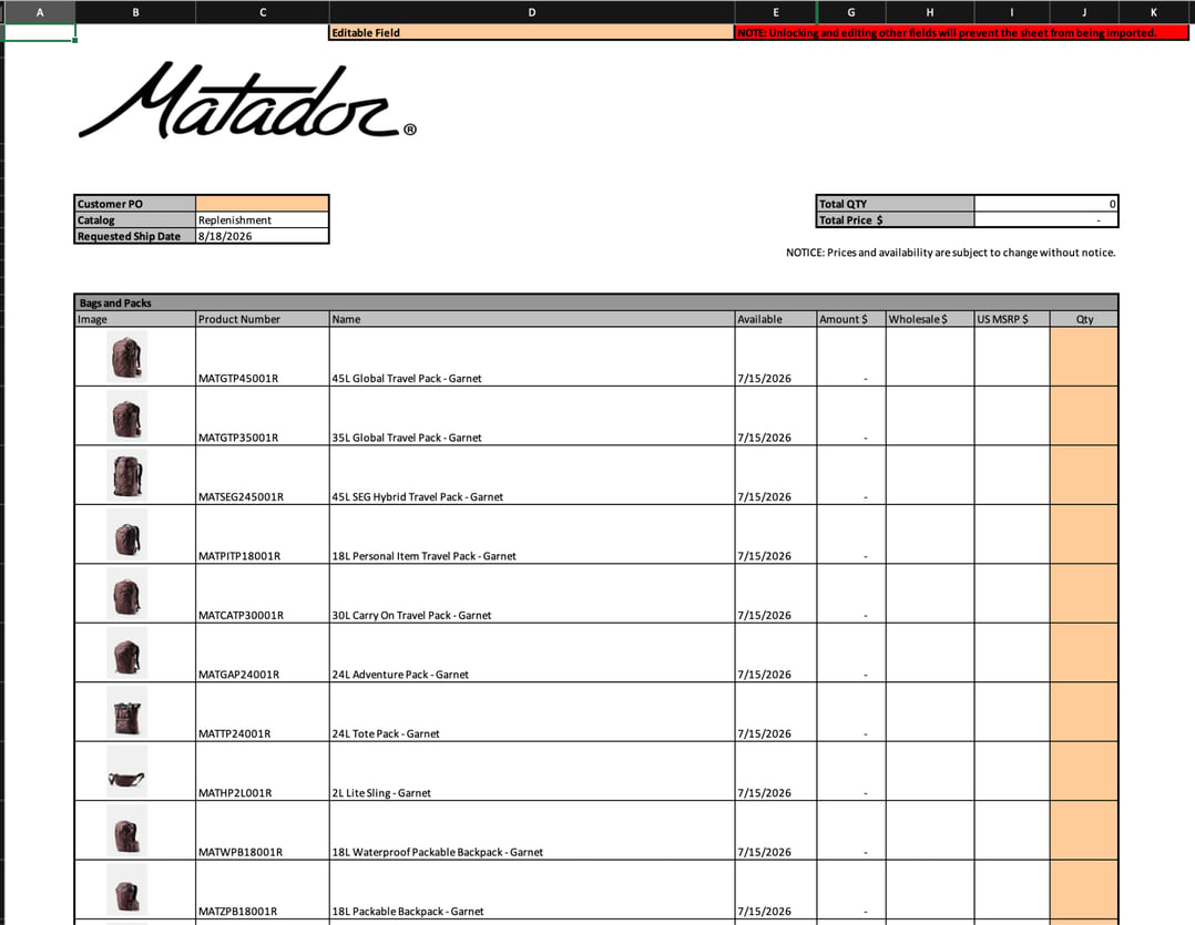 matador offline order