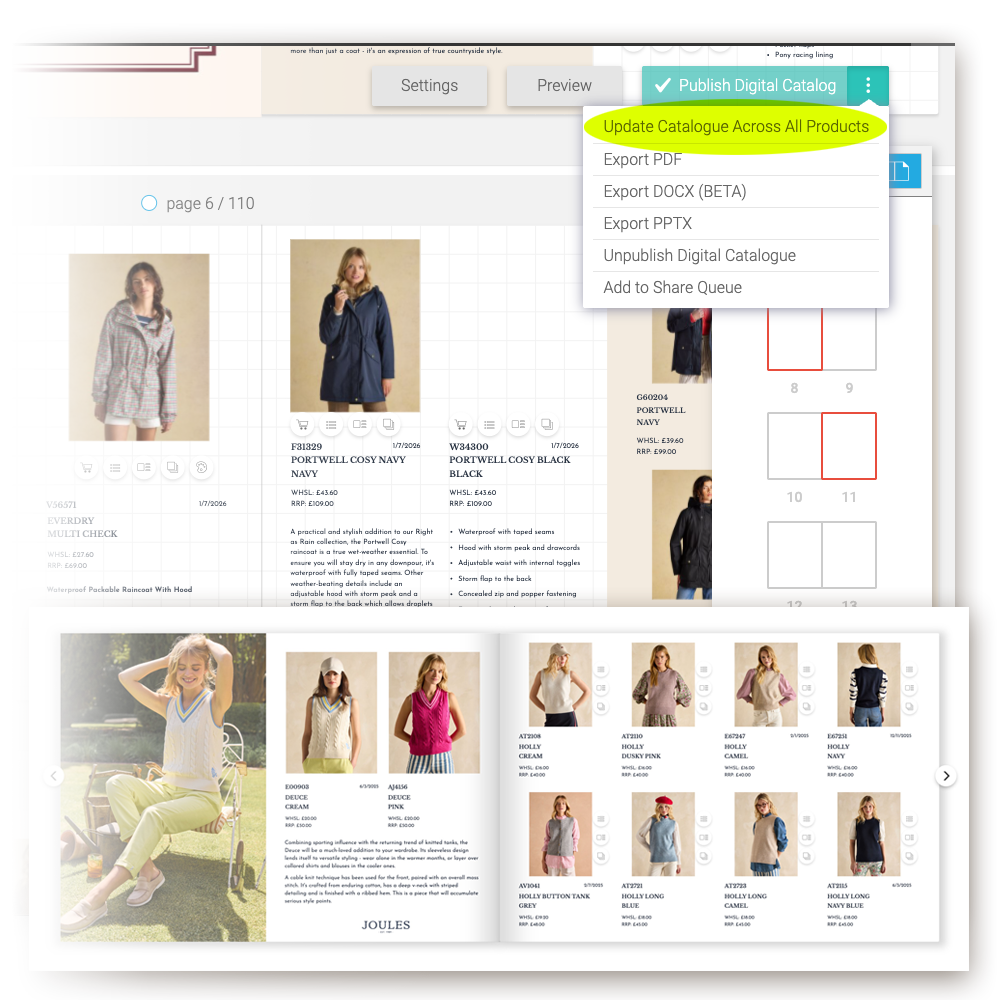 Digital catalog/lookbook edit and preview.